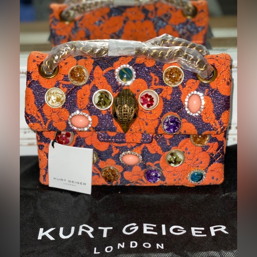 Kurt Geiger London Mini Kensington Orange Multicolor Brocade Crossbody Bag - Picture 4 of 11
